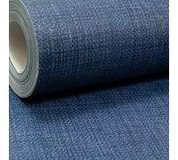 SOPHIE LAURENCE Plain Subtle Shine Shimmer Woven Linen Effect Dark Blue Wallpaper for Living Room
