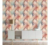 SOPHIE LAURENCE Plumes Feather Wallpaper - Multoicolour Metallic Shimmer, Elegant Feature Wall - 0.53m x 0.53m Sample