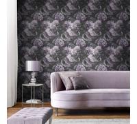 Sophie Laurence Purple Mauve Floral Wallpaper Blossoms Of Peonies Chrysanthemums Smooth Finish Feature Wall