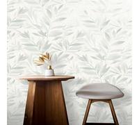 SOPHIE LAURENCE Rasch Elegant Homes Fiji Leaf Wallpaper, Contemporary Nature Inspired Design with Metallic Detailing, Plain Off White, 10m Roll Ideal for Bedroom and Living Room Decor