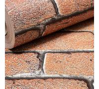 SOPHIE LAURENCE Red Brick Effect Wallpaper Textured Thick Slightly Imperfect Feature Wall Bedroom Bathroom Lounge Hallway 10m x 0.53m Full Roll
