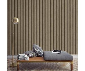 SOPHIE LAURENCE Ribbed Wood Bronze Brown Gilded Stripe Slat Wall Vinyl Wallpaper Bedroom, Feature Wall, Hallway, Feature, Modern Wallpaper for Living Room Fireplace - (10M X 0.53M) Full Roll