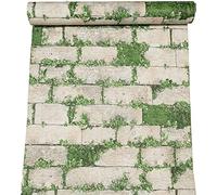 SOPHIE LAURENCE Rustic Grey Stone Brick Effect Moss Foliage Textured Wallpaper Living Room Bedroom Feature Wall (Sample - Textured Brick Green Moss)