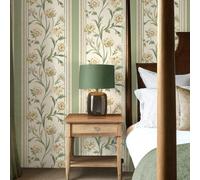 Sophie Laurence Sage Cream Floral Wallpaper Panel Effect Smooth Flat Finish Feature Wall