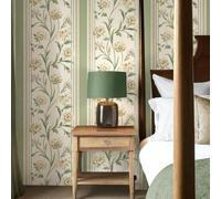 SOPHIE LAURENCE Sage Cream Floral Wallpaper Panel Effect Smooth Flat Finish Feature Wall Design Luxury Modern Botanical Pattern for Bedroom, Lounge, or Living Room 10M x 0.53M
