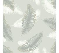 Sophie Laurence Sage Green Feather Wallpaper Smooth Finish Metallic Shimmer Feature Wall