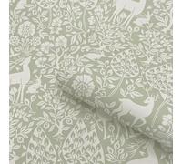 SOPHIE LAURENCE Sage Green Floral Wallpaper Deer Rabbits Leaves Slightly Textured Feature Wall