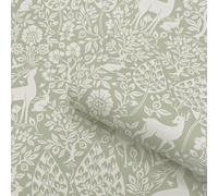 Sophie Laurence Sage Green Floral Wallpaper Deer Rabbits Leaves Slightly Textured Feature Wall