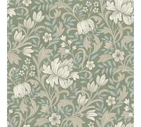 SOPHIE LAURENCE Sage Green Floral Wallpaper Light Blue Leafs Beige Flowers Smooth Matte Thick Wallpaper for Feature Wall Living Room Bedroom