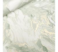 Sophie Laurence Sage Green Marble Wallpaper Ripple Liquid Effect Metallic Shimmer Feature Wall