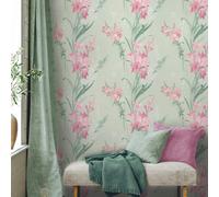 Sophie Laurence Sage Pink Floral Wallpaper Botanical Foliage Feature Wall Smooth Finish