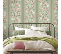 Sophie Laurence Sage Pink Floral Wallpaper Panel Effect Smooth Flat Finish Feature Wall