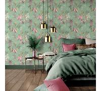 Sophie Laurence Sage Pink Leaf Wallpaper Green Botanical Smooth Flat Finish Feature Wall