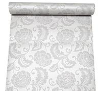Sophie Laurence Silver Grey Floral Wallpaper Damask Textured Feature Wall