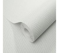 Pale Grey Woven Textile Effect Wallpaper Textured Geometric Free Match Lounge