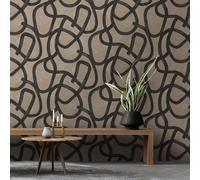 Sophie Laurence Taupe Black Linear Swirl Wallpaper Abstract Brushstroke Style Finish Feature Wall