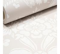 Sophie Laurence Taupe Floral Wallpaper Damask Butterfly Bows Feature Wall Bedroom Lounge Office