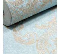 SOPHIE LAURENCE Teal Vinyl Wallpaper,Feature Wall Hallway Damask (10M X 0.53M) Modern Wallpaper for Living Room, Bedroom, Fireplace - Decorative Luxury Textured Finish & Metallic Detailing
