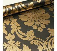 SOPHIE LAURENCE Traditional Vintage Metallic Floral Gold Black Damask Wallpaper for Living Room Bedroom