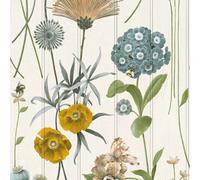 Sophie Laurence White Green Floral Wallpaper Beaded Wood Panel Effect Bees Smooth Finish Bedroom