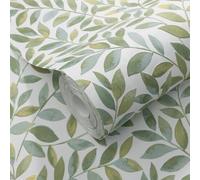 SOPHIE LAURENCE White Green Leaf Wallpaper Floral Textured Paste The Wall Feature Living Room