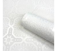 Sophie Laurence White Paintable Embossed Wallpaper Floral Motifs Glossy Finish Hallway Lounge