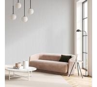 SOPHIE LAURENCE White Stripe Wallpaper Slat wall Featuer 3D Metallic Shimmer Textured Thick Slightly Imperfect Feature Wall Bedroom Bathroom Lounge Hallway 10m x 0.53m Full Roll