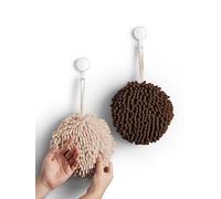 Sophie & Panda Fuzzy Ball Towel (Set of 2) Creamy and Brown - Dry Your Hand conveniently with This Creative Bath Towel Set Decorative Towels for Bathroom (Pack of 2)