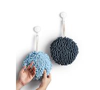 Sophie & Panda Fuzzy Ball Towel Sets of 2 Light and Dark Blue - Dry your hand instantly conveniently with this creative Bath towel set decorative towels for bathroom Pack of 2