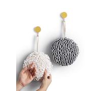 Sophie & Panda Fuzzy Ball Towel Sets of 2 White and Gray - Dry your hand instantly conveniently with this creative Bath towel set decorative towels for bathroom Pack