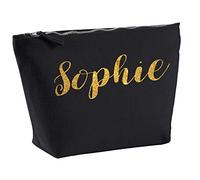 Sophie Personalised Make Up Accessory Bag In Black Colour Glitter Or Metallic Print Birthdays Weddings Christmas-Medium-Gold