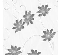 SOPHIELAURENCE Slate Glitter Floral Wallpaper Textured Metallic Black Flower Leaf - Blown Vinyl Wallpaper - Black and White Wallpaper for Bedroom (Sample)