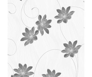 SOPHIELAURENCE Slate Glitter Floral Wallpaper Textured Metallic Black Flower Leaf - Blown Vinyl Wallpaper - Black and White Wallpaper for Living Room
