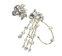 Sophisticated Alloy Ear Cuff Adorned With Rhinestones And Tassels Stylish Earrings Accessory Great For Romance Dates Luxurious Drop Earrings