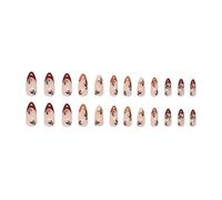 Sophisticated Almond Christmas False Nails With Leaf Designs French Tips Press On Nails Artificial Nails For Women