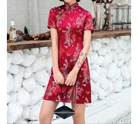 Sophisticated and Stylish Womens Party Ready Chinesestyle Mini Dress Design (L Wine red)