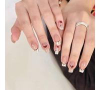 Sophisticated Autumn Winter Press On Nails Heart Short Square False Nails French Tips For Daily Commute And Celebrations Square False Nail
