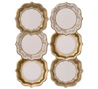 Pack of 12 Gold Vintage Porcelain Style Medium Paper Plates - 3 Designs - Unique, Glamorous, Elegant, Disposable Tableware - For Christmas Table, Birthday Party, Weddings, Anniversary, NYE