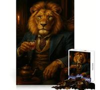 Sophisticated Lion Gentleman with A Drink 1000 Piece Jigsaw Puzzles for Adults Teenagers Solid Logic Toy Quiet Fun Precision Cut Santa Wish Pick (38x26cm)