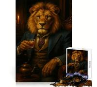 Sophisticated Lion Gentleman with A Drink Jigsaw Puzzle for Teenagers 1000 Pieces Mind Game Toy Relaxed Mind Neat Cut (50x75cm)
