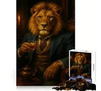 Sophisticated Lion Gentleman with A Drink Jigsaw Puzzle for Teenagers 1000 Pieces Reason Skill Toy Calming Play Exact Cut Perfect Present (38x52cm)