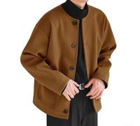 Sophisticated Men's Buttoned Cardigan Casual Slim Fit Collarless Outwear Perfect for Seasonal Use (2XL Brown)