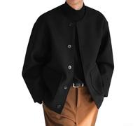 Sophisticated Men's Buttoned Cardigan Casual Slim Fit Collarless Outwear Perfect for Seasonal Use (2XL Black)