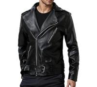 Sophisticated Men's Lapel Motorcycle Coat in PU Leather, Perfectly Timed for Fall/Winter (5XL Black)