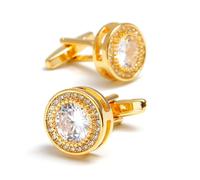 Sophisticated Round Cufflinks for Men Featuring Cubic Zirconia Stones for Special Occasions Round Zirconia Cufflinks