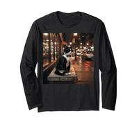Sophisticated Tuxedo Cat Iced Coffee Drinker Urban Night Long Sleeve T-Shirt
