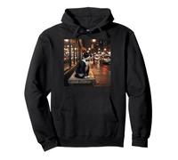 Sophisticated Tuxedo Cat Iced Coffee Drinker Urban Night Pullover Hoodie