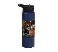Sophisticated Tuxedo Cat Iced Coffee Drinker Urban Night Stainless Steel Insulated Water Bottle