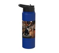 Sophisticated Tuxedo Cat Iced Coffee Drinker Urban Night Stainless Steel Insulated Water Bottle