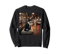 Sophisticated Tuxedo Cat Iced Coffee Drinker Urban Night Sweatshirt